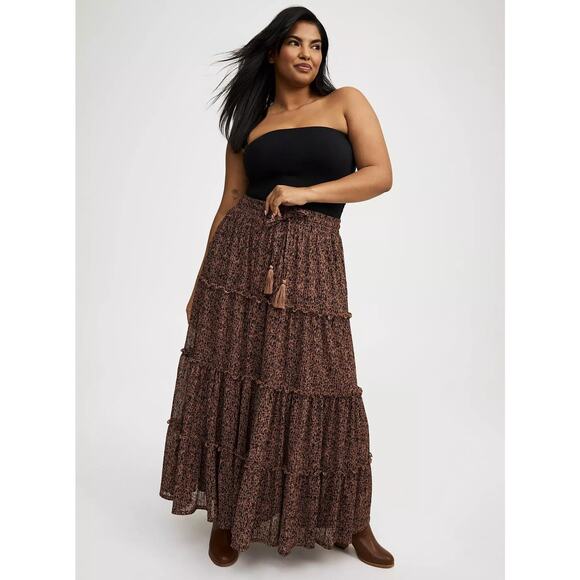NWT Torrid Brown Gauze Tiered Drawstring Maxi Stretch Skirt Plus Size 1X (14/16) - Picture 1 of 7